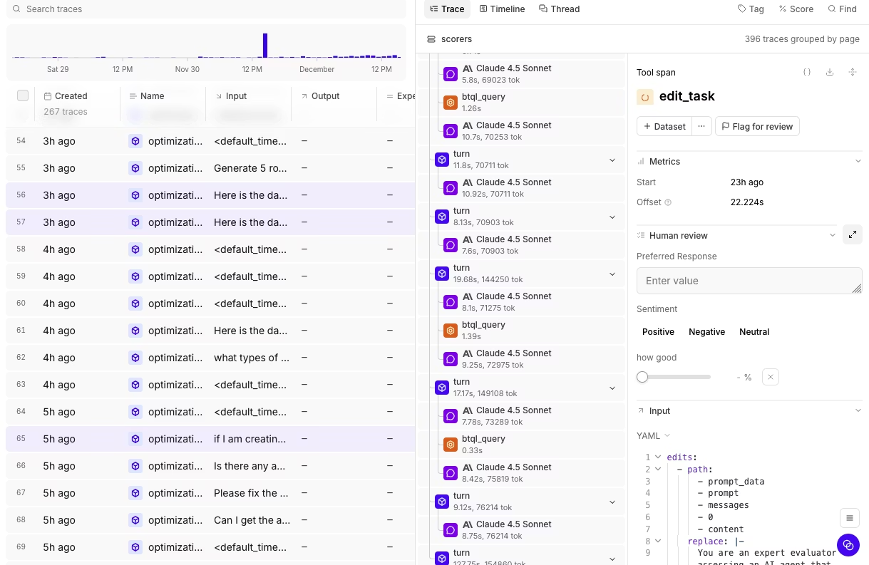 Trace tree view showing cost distribution across child spans